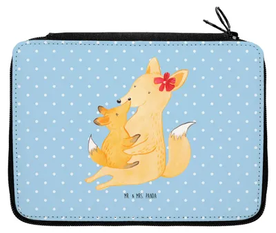 Produktbild von Mr. & Mrs. Panda Schlamper Fuchs Mama - Blau Pastell - Geschenk, Muttertag, Schoß, Bleistiftetui, Etui, Umarmen, Federtasche, Mäppchen, Federmäppchen, Mutter, für Stifte