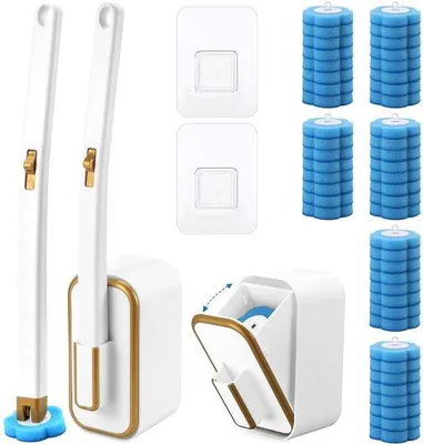 Produktbild von WC-Bürsten-Set mit 48 Ersatzbürstenköpfen, Wandbürste mit langem Griff und Halter für Toilette und Badezimmer