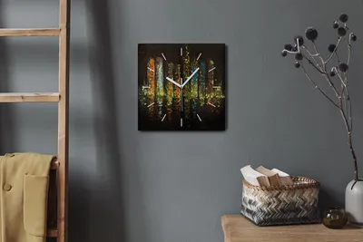 Produktbild von Coloray Hodiny Unikátní 30x30 cm  Tiché hodiny Pro obývací pokoj a kuchyň Nástěnné hodiny Plátno Bílé ručičky hodin - světla města