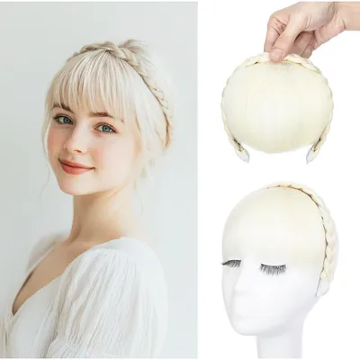 Produktbild von Stirnband mit geflochtenem Pony Fransen Bleichblond Synthetik