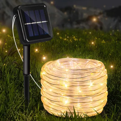 Produktbild von Peviasot Solar LED Lichterkette ,Außen Garten Balkon Terrasse, mit Solarpanel und Erdspieß  10m Warmweiß