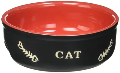 Productafbeelding van Kattenvoerbak van keramiek, zwart/rood Ø13,5 x 5 cm