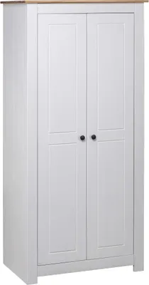 Productafbeelding van vidaXL Garderobekast, wit, 80x50x171,5 cm, massief beuken, Panama serie - Garderobekast - Garderobekasten - Kast - Kasten