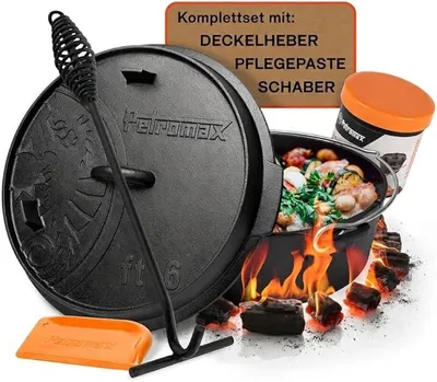 Imagen del producto de Conjunto de olla de hierro fundido – Olla holandesa con accesorios para barbacoa y fuego