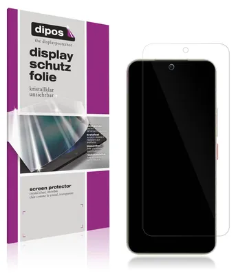 A product shot showing packaging and a screen protector applied to a smartphone.
