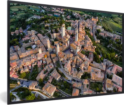 Produktbild von MuchoWow® Gerahmtes Poster Sonnenaufgang über der ummauerten toskanischen Stadt in Italien 30x20 cm - Poster mit Schwarzem Bilderrahmen Wandposter Rahmen Foto Bilder - Kunstdruck - Bild-Poster