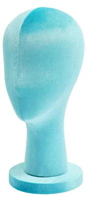 Produktbild von Samt Schaufensterkopf - Damen Perückenkopf Ständer - Realistische Mannequin Büste - PolyurethanSchaum und Samt - Kopfumfang 52,5 cm, Höhe 35 cm, Basis 15 cm - Blau