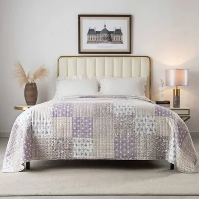Produktbild von WOLTU Tagesdecke Bettüberwurf Steppdecke Patchwork Wendedesign Bettdecke Stepp Decke Doppelbett Lila+Weiß 220x240 cm