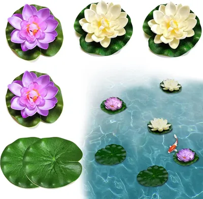 Produktbild von Kunststoff Wasserlilien Schwimmende Schaumblätter Set von 6 Stück für Aquarium und Teich - Lotusblumen Thema