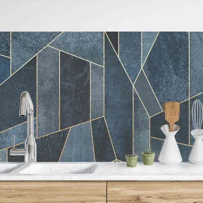 Produktbild von Küchenrückwand Muster selbstklebend - 0.35 mm Wandpaneel wasserfest Geometrisch blau Aquarell Abstrakt Spritzschutz fugenlos