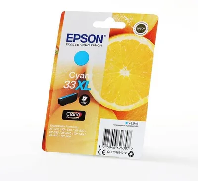 Zdjęcie produktu dla Epson Oranges Singlepack Cyan 33XL Claria Premium Ink, Wysoka (XL) wydajność, Cyjan, 8,9 ml, 1 szt., 650 stron(y)