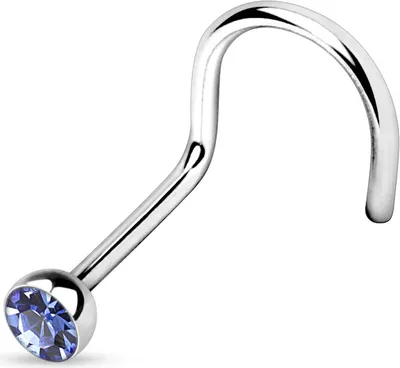 Produktbild von viva-adorno 1,0mm Nasenstecker gebogen Zirkonia Kristall Strass Nasen Piercing Spirale Stud Nasenring Z325, Hellblau
