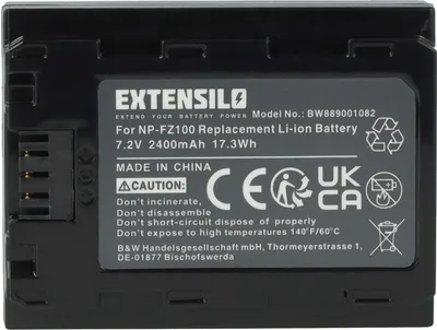 Produktbild von EXTENSILO Akku kompatibel mit Sony Alpha A9R, A9S, ILCE-7M4, A9, ILCE-6600, ILCE-7M3, ILCE-7M3K, ILCE-6700, ILCE-7M5 Kamera (2400 mAh, 7,2 V, Li-Ion)
