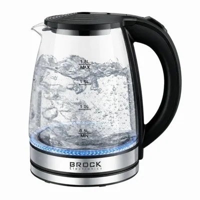 Immagine prodotto di Brock WK 2404, 1500 W, 1,8 litri, illuminazione a LED, resistenza nascosta, vetro, acciaio inossidabile nero, bollitore elettrico