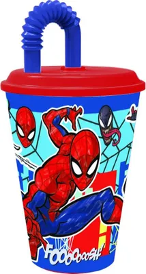 Immagine prodotto di Bicchiere Tataway da 430 ml con cannuccia "Spider-Man Mob Rules": resistente, comodo e decorato con il mitico Spider-Man, ideale per ogni momento della giornata e perfetto per gli appassionati di Marvel