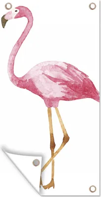Produktbild von MuchoWow® 80x160 cm Outdoor-Poster Gartendeko Sichtschutz Garten Poster für den Garten  Flamingo - Aquarell - Rosa