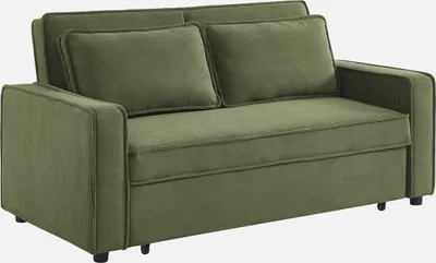 A green sofa is shown against a white background.