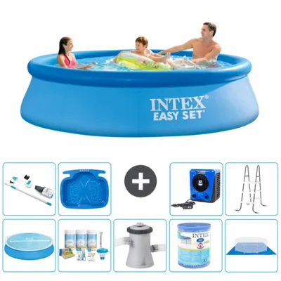 Produktbild von Intex runder aufblasbarer Easy Set-Pool – 305 x 76 cm – Blau – im Lieferumfang enthalten Sonnensegel - Wartungspaket - Filterpumpe für Schwimmbad - Filter - Bodenplane - Staubsauger