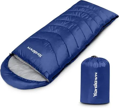 Produktbild von Famanu Schlafsack - Leichter, wasserfester Schlafsack für Camping und Wandern - Bis 220 cm - Dunkelblau
