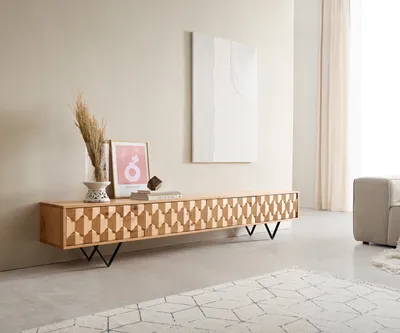 Produktbild von DELIFE Lowboard Fevo 220 cm Eiche Natur 4 Türen V-Fuß Metall Schwarz