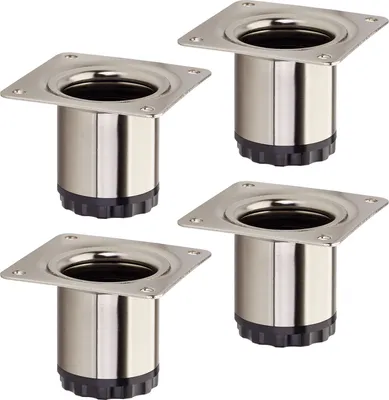 Produktbild von 4 Stück Möbelfüße BRAVO Höhe 50 mm (+ 10 mm) Ø 40 mm Edelstahloptik höhenverstellbare Schrankfüße aus Stahl belastbar bis 50 kg pro Stellfuß SOTECH