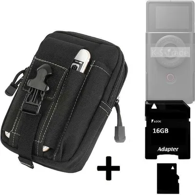 Produktbild von Kompatibel mit Canon Power Shot V10 Gürteltasche / Holster schwarz Schutz Hülle Kameratasche Fototasche Case Bag + 16 GB Memorycard Extrafächer,