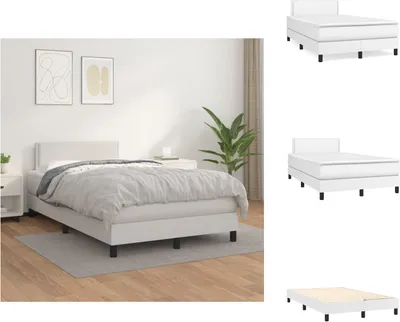 Imagen del producto de vidaXL Base de cama con somier y colchón, blanco, 120x200 cm, tapizada en cuero sintético - Camas y estructuras de cama