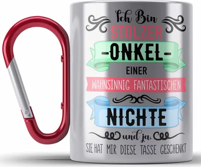 Produktbild von Trendation - Onkel Geschenk von Nichte Lustige Edelstahl Tasse Karabiner Spruch Geschenke für Onkel Nichten Geschenkidee (Rot)