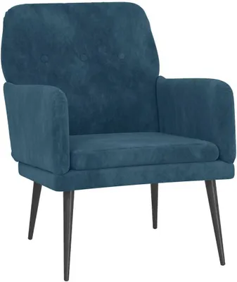 Produktbild von Blauer Samtsessel 62x79x79 cm mit Polsterung und Metallgestell für Wohnzimmer, Schlafzimmer und kleine Räume