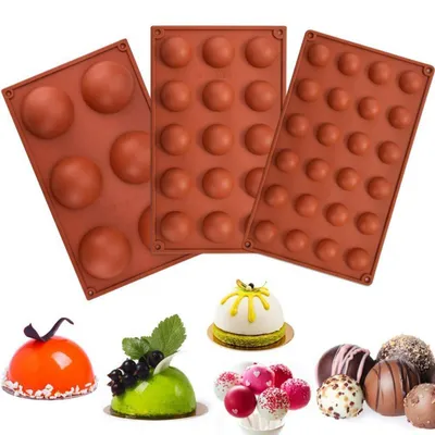 Obrázek produktu pro Forma na polokoule, sada 3 kusů, silikonová, pro pralinky, kuličky, vhodné pro koláče, želé, pudinky, čokoládu