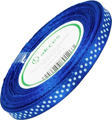 Image de Ruban de satin bleu marine à pois blancs, 6 mm - 23 m
