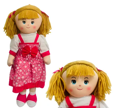Stoffpuppe 90 cm, Lily, mit Wollzöpfen, Kleid mit Schleife, weich