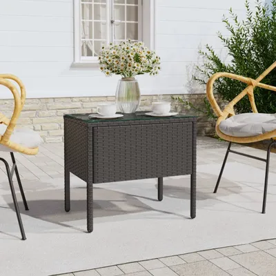 Obrázek produktu pro vidaXL Boční stolek černý 53x37x48 cm Polyratan a tvrzené sklo