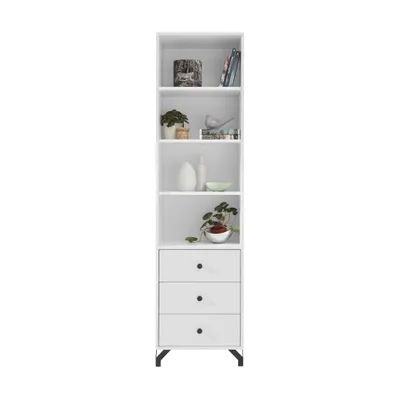 Produktbild von Bücherregal BERGO Weiß 50x190x40 cm, Standregal mit 3 Schubladen und offenen Regalen