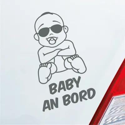Produktbild von Auto Aufkleber Baby an Bord on Tour Junge mit Sonnenbrille 17x17 cm Grau Sticker Heckscheibenaufkleber