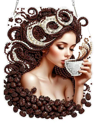 Produktbild von Diamond Painting Anhänger Kaffee Frau für Erwachsene, Fensterbild Bastelset Hängend Ornament Tür Wand Deko