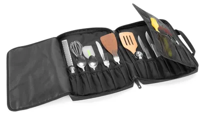 Produktbild von Messertasche Messerrolle Kochmessertasche - 20 Fächer - Reisemessertasche mit Schlossloch - 15 x 2 x 10,5 cm - Mit Reißverschluss