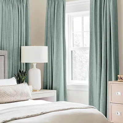 Obrázek produktu pro Neprůhledné tepelně izolační závěsy s očky – 100% neprůhledné v lněném vzhledu – do obývacího pokoje – závěsy proti chladu a pro zatemnění – sada 2 ks – 140 x 245 cm – vodově zelená