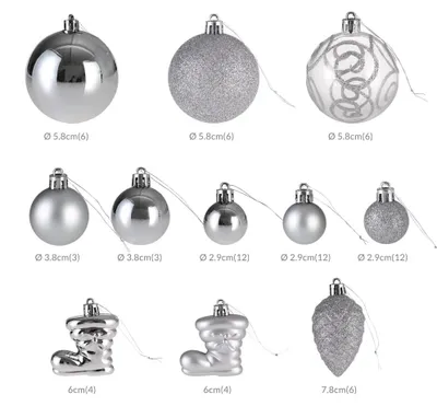 Image de Ensemble de décorations pour sapin de Noël, 102 boules argentées