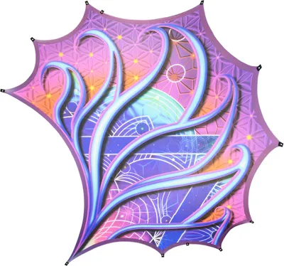 Produktbild von PSYWORK Schwarzlicht Segel Elasthan Sidewing Right "Neon Sacred Church" 4,25x4,75m