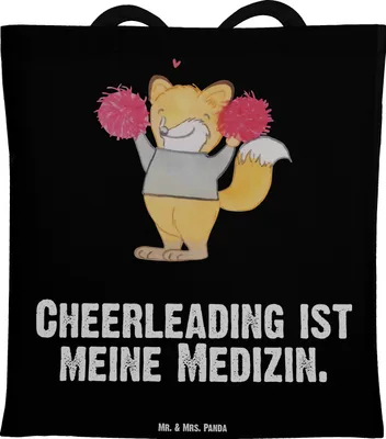 Produktbild von Mr. & Mrs. Panda Einkaufstasche Fuchs Cheerleader - Schwarz - Geschenk, Beutel, Cheerleading, Laptoptasche, Turn Club, Shopping Tasche, Tote Bag, Turnen, Turniere
