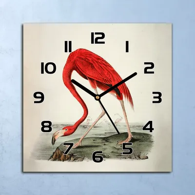 Produktbild von Wanduhr Echt-Glas-Küchenuhr Flamingo Vintage Quarz Lautlos 30x30 Deko Bilder