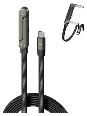 Produktbild von 2-in-1-Ladekabel mit Ständer, 240 W für geflochtenes Ladekabel, mit integrierter seitlicher Handyhalterung, Zinklegierung für Smartphones und Tablets