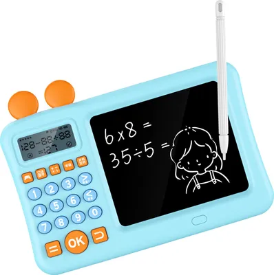 Zdjęcie produktu dla Kalkulator dla dzieci z notatnikiem, dodawanie, odejmowanie, mnożenie, dzielenie, maszyna do nauki matematyki, WordPad, niebieski