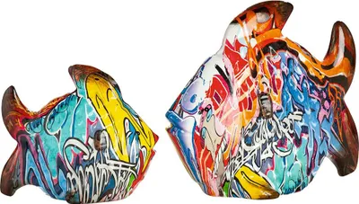 Obrázok produktu pre Gilde Figur, ryba, pouličné umenie, grafity, umelá živica, viacfarebná, balenie obsahuje 2 kusy. Výška: 17,50 cm, šírka: 20,00 cm, hĺbka: 8,00 cm. Číslo produktu: 37534