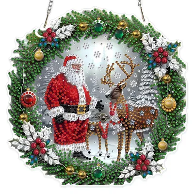 Immagine prodotto di Set per creare un ciondolo a forma di cervo o Babbo Natale con la tecnica del diamond painting, completo di catena