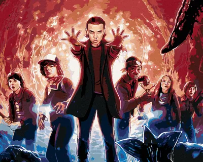 Obrázok produktu pre Zuty - Maľovanie podľa čísel - STRANGER THINGS - BOJ S PRÍŠERAMI, 40x50 cm, vypnuté plátno na rám