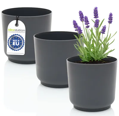 Productafbeelding van Kunststof bloempot 3 stuks - 15 cm - antraciet