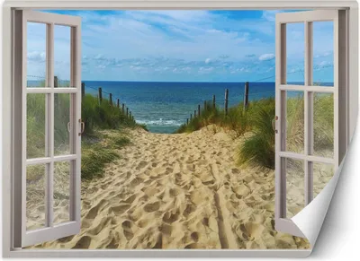 Produktbild von Vlies fototapete Fenster Meer Strand Himmel 210x150 cm Feeby Blau inkl. Kleber einfache Montage
