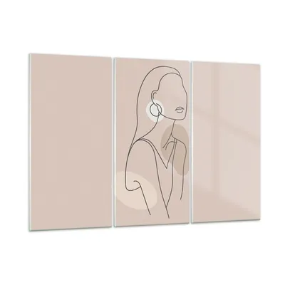 Produktbild von Bilder auf glas - 3 Teile - Stück Linie Frau - 165x110cm - Glasbilder - Wandbilder - Bilder - zum Aufhängen bereit - Wanddekoration aus Glas - Glas Bilder - Wandbild auf Glas - GCE165x110-4766